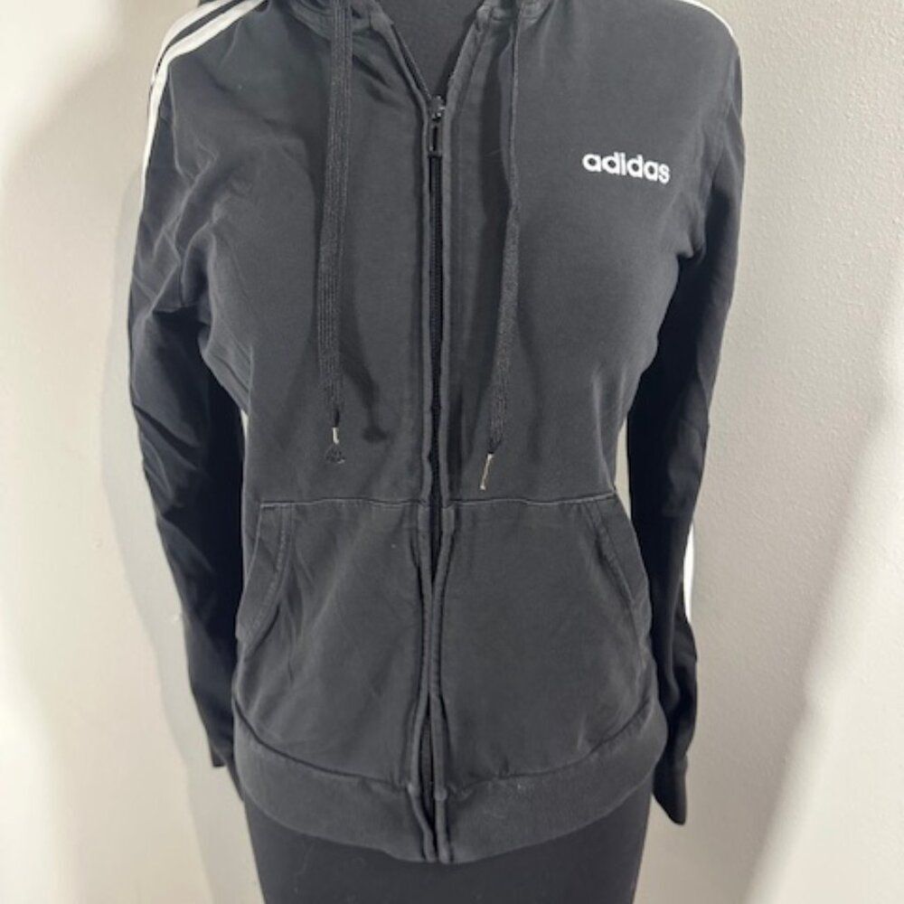 Adidas Black & White 3 - Stripes Full-Zip Hoodie Sweatshirt   8338  Medium